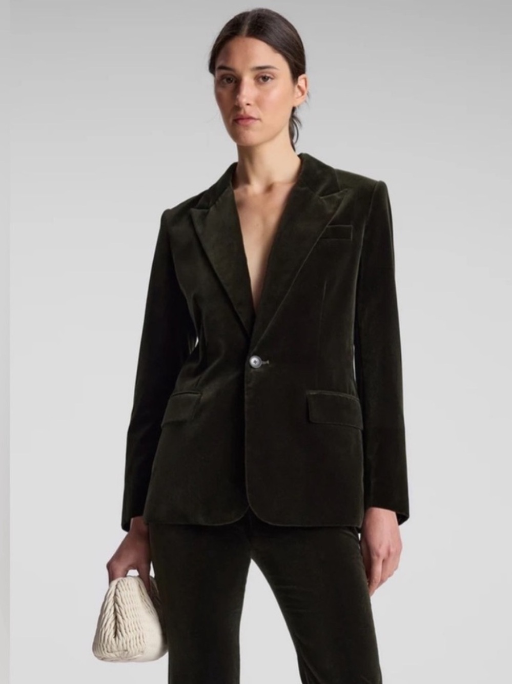 A.L.C $695 Ben Velvet Tailored
Jacket Olive Mossy Green